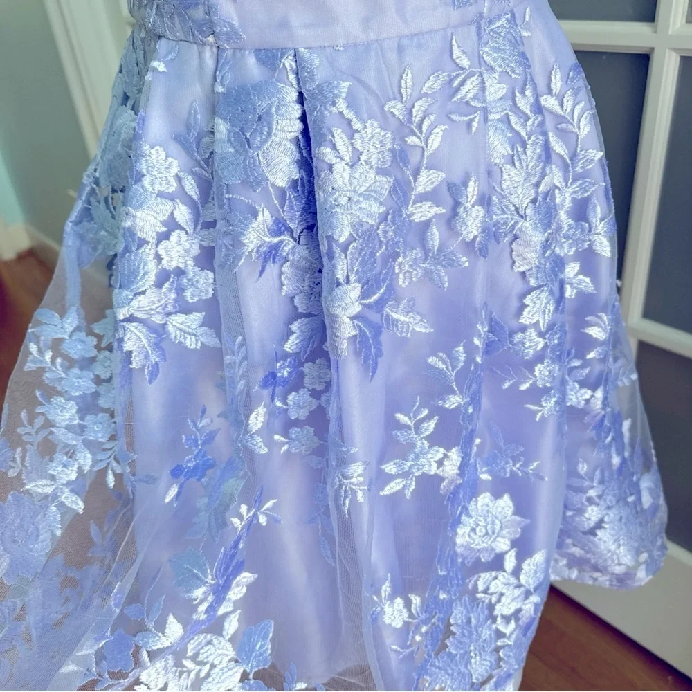 BCX  Embroidered Lined Lavender Nylon Fit & Flare Flocked Mesh Dress Sz 9